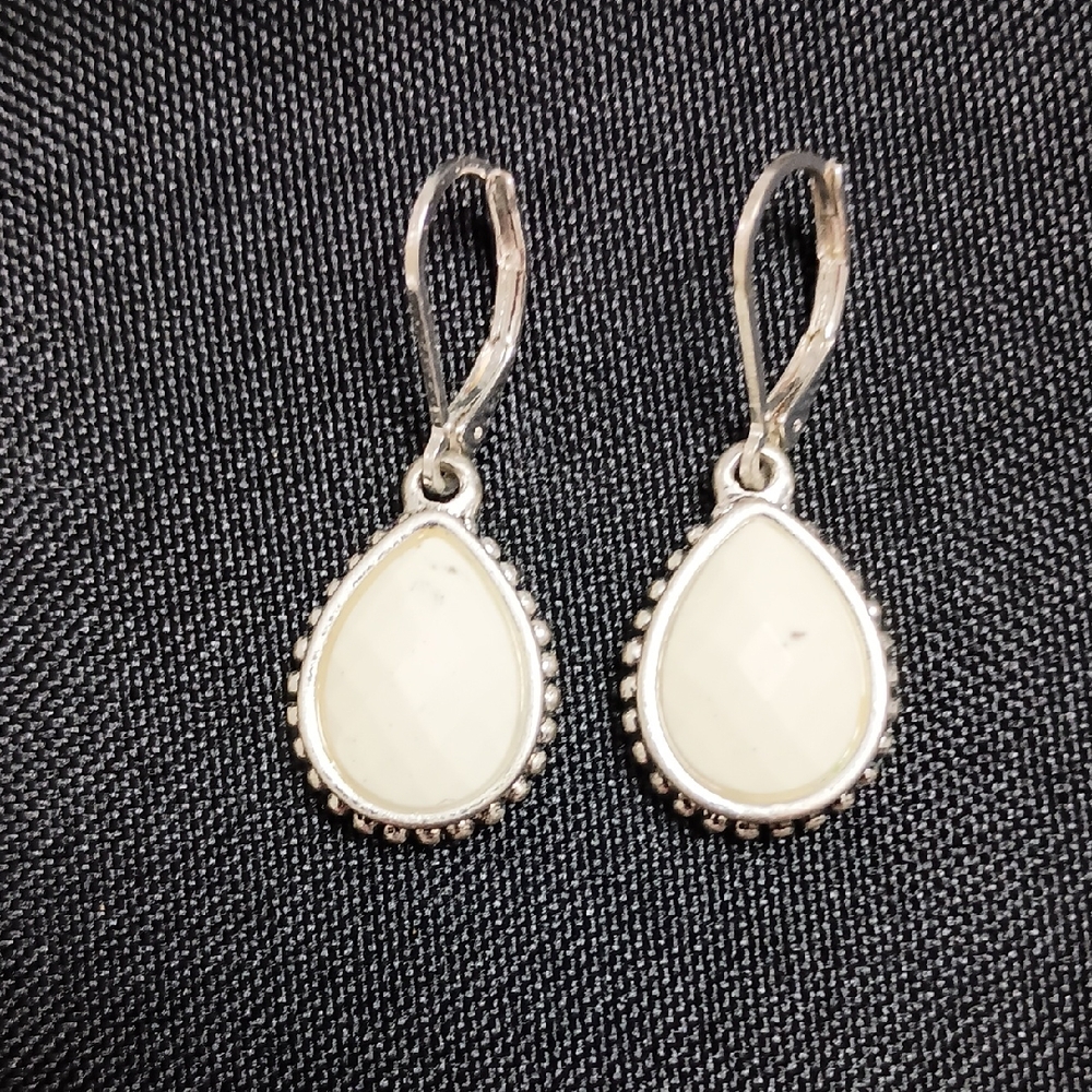Napier Silver and Cream Teardrop Earrings Pierced